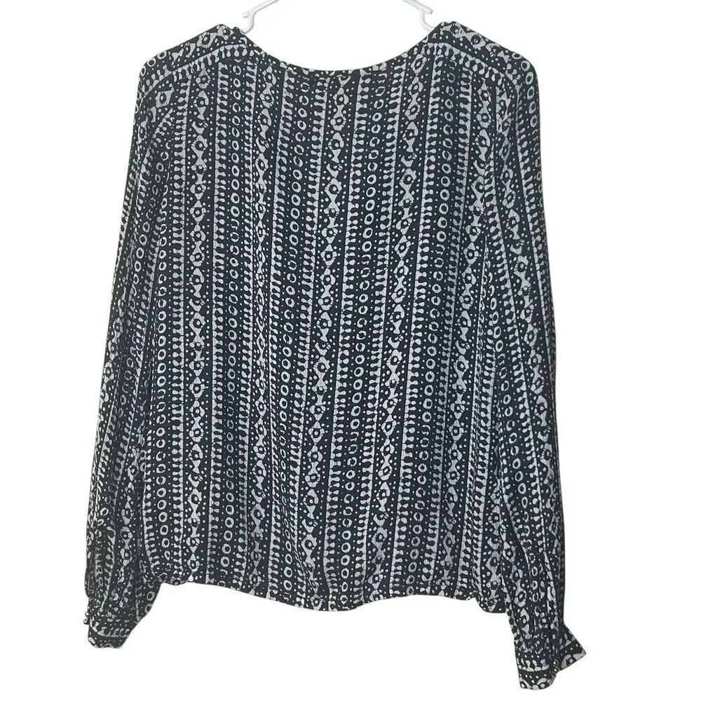 Tory Burch Women's Blouse 100%‎ Silk Long Sleeve Black White Print Top Size 2